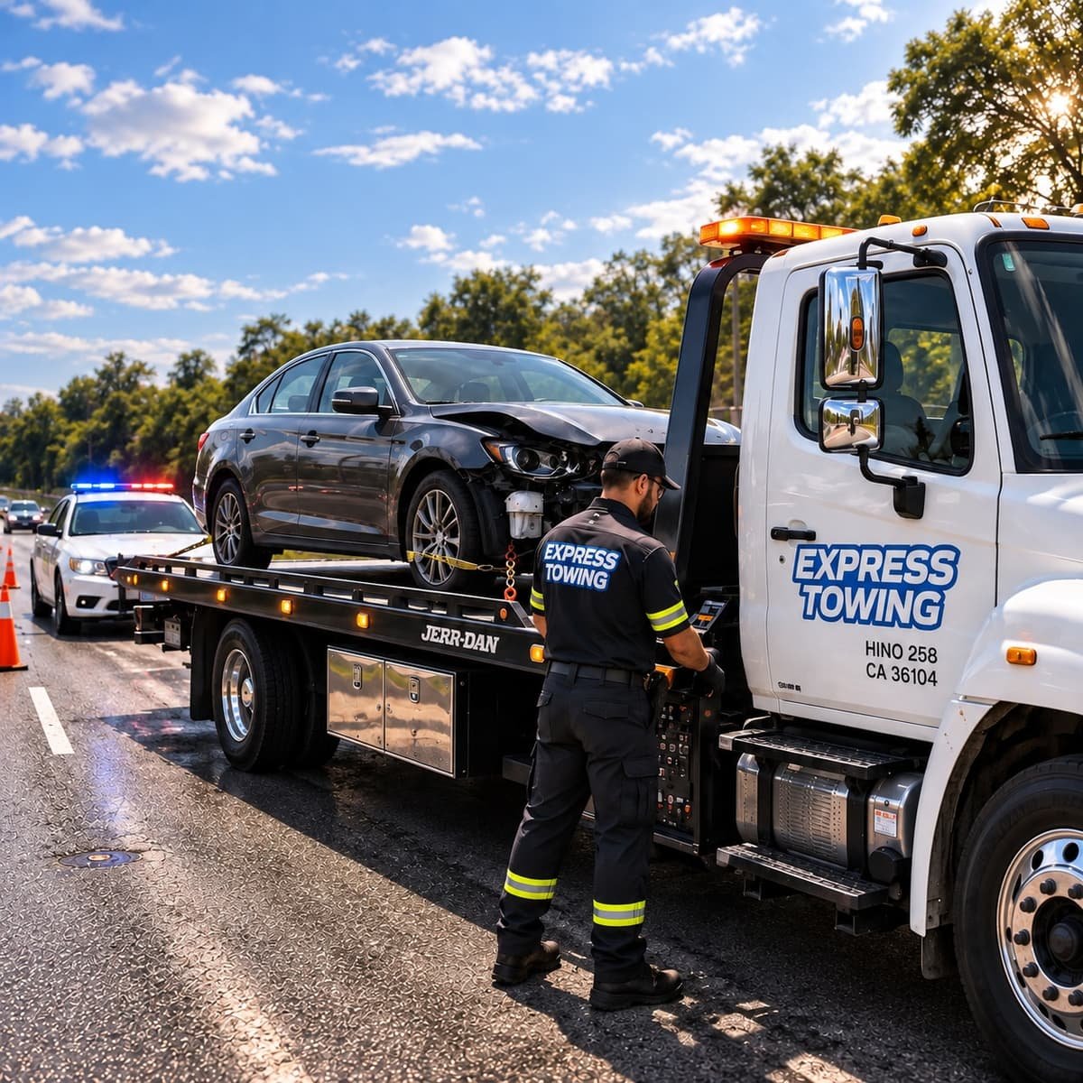 Express Towing responding to an emergency towing call in Philadelphia