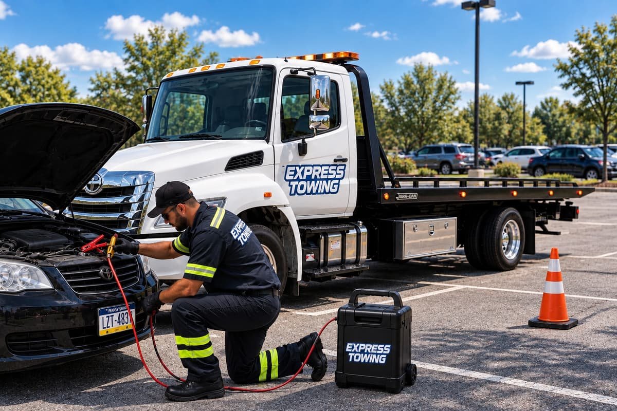 Express Towing delivering fuel to a stranded driver in Philadelphia